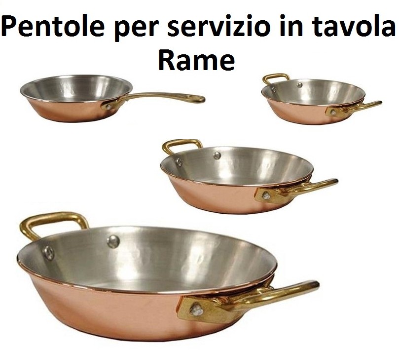 Tre padelle in rame da 1,9 mm, francesi vintage, rivestite in nichel, da 12  cm, 14 cm e 16 cm, professionali e durevoli, ex padelle da ristorante, in  ottime condizioni. -  Italia